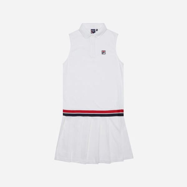 Fila Line Pleated Women's Dresses - White,NZ 180-10257